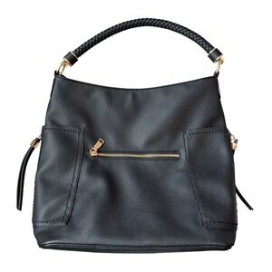 Miztique Black Pebbled Vegan Leather Hobo Bag Braided Handle Gold Hardware